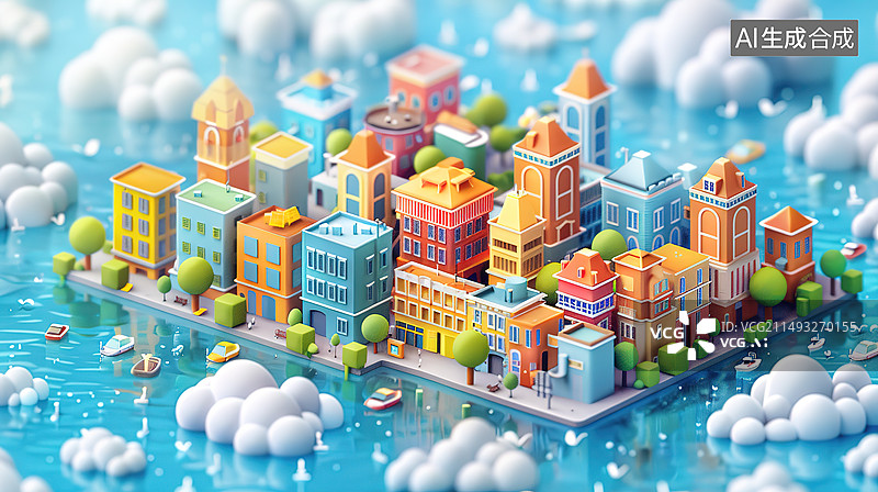 【AI数字艺术】夏日冰爽城市背景图片素材