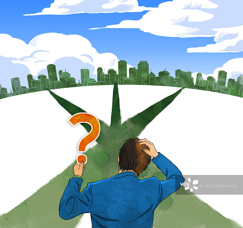 男人面对未来道路的选择，困惑的想法图片素材