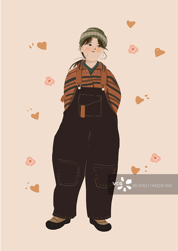 背带裤小女孩图片素材