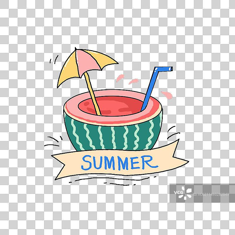 卡通手绘夏天西瓜泳池插画 图标图片素材