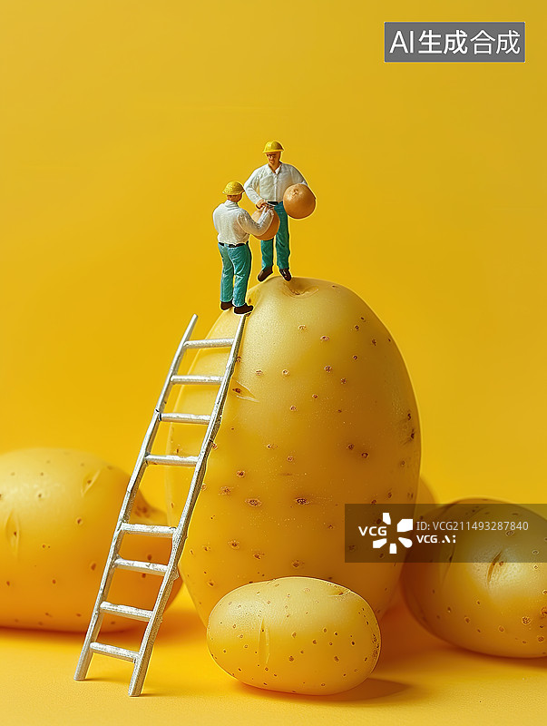 【AI数字艺术】土豆的微观小人物场景图片素材