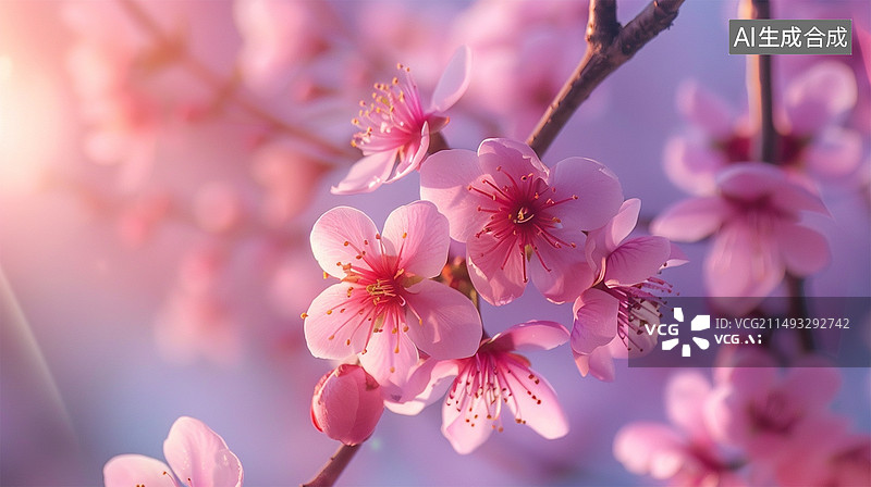 【AI数字艺术】盛开的粉红色桃花高清特写图片素材