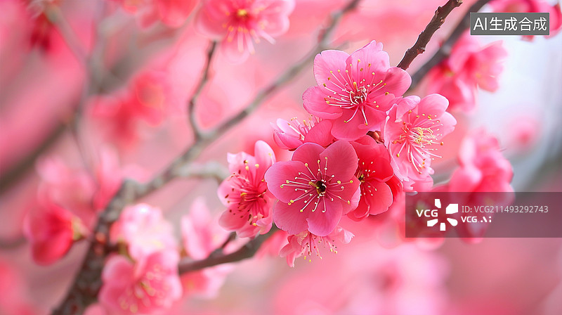 【AI数字艺术】春天花园里盛开的桃花特写镜头图片素材