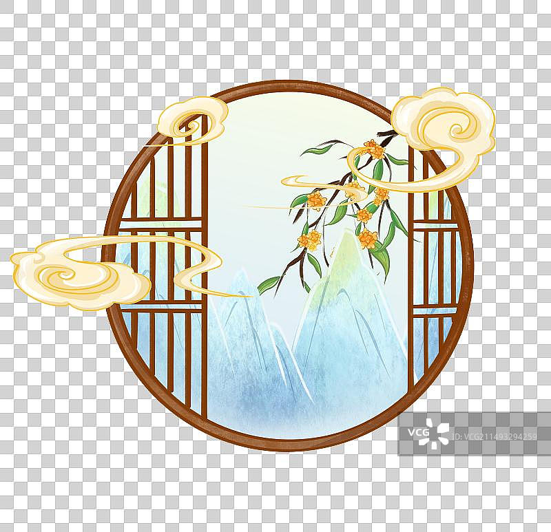 古窗远山云纹图片素材