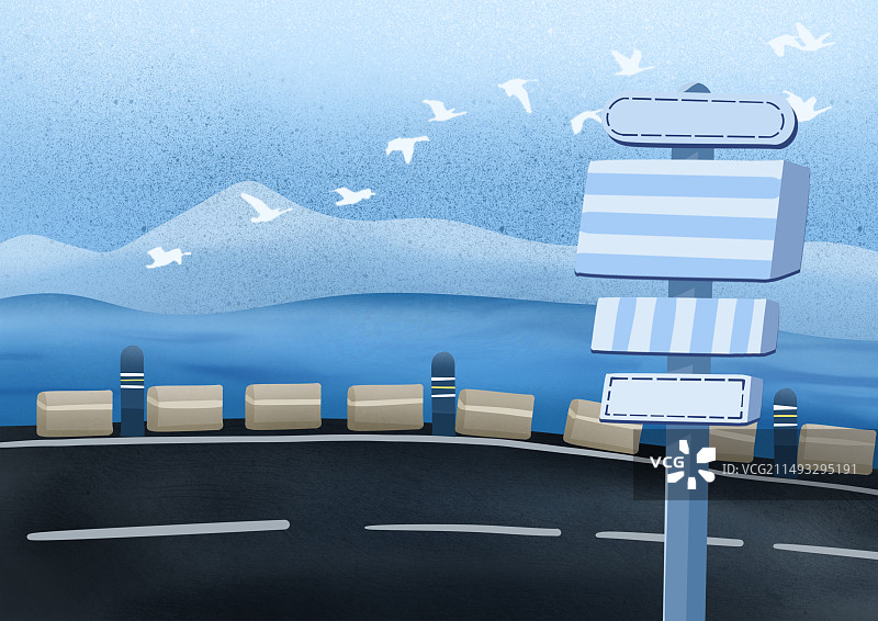 扁平风海边风景插画图片素材