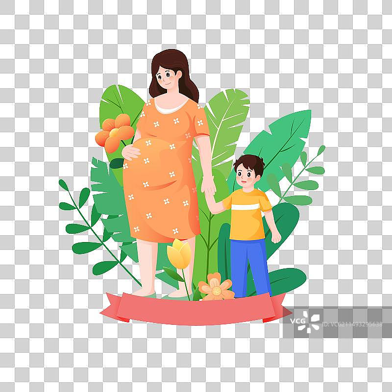 母亲节快乐孕妇妈妈儿童矢量插画海报图片素材
