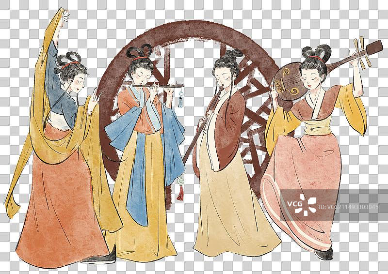 汉唐古典舞乐插画元素图片素材