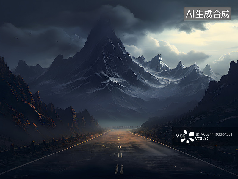 【AI数字艺术】通往远山的路图片素材