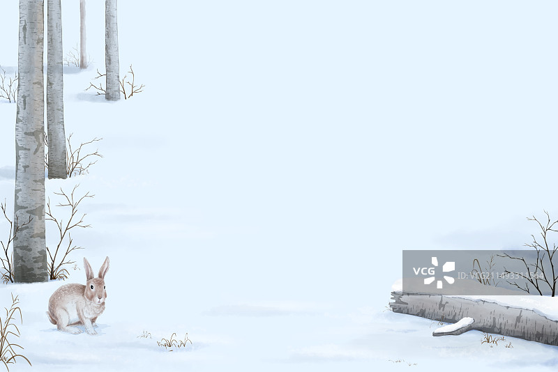 冬日森林雪地兔子淡水彩图片素材