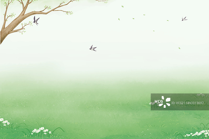 春天草地燕子水彩背景图片素材
