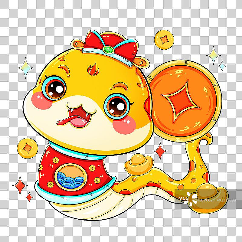 国潮春节新年可爱卡通铜钱蛇金蛇插画图片素材