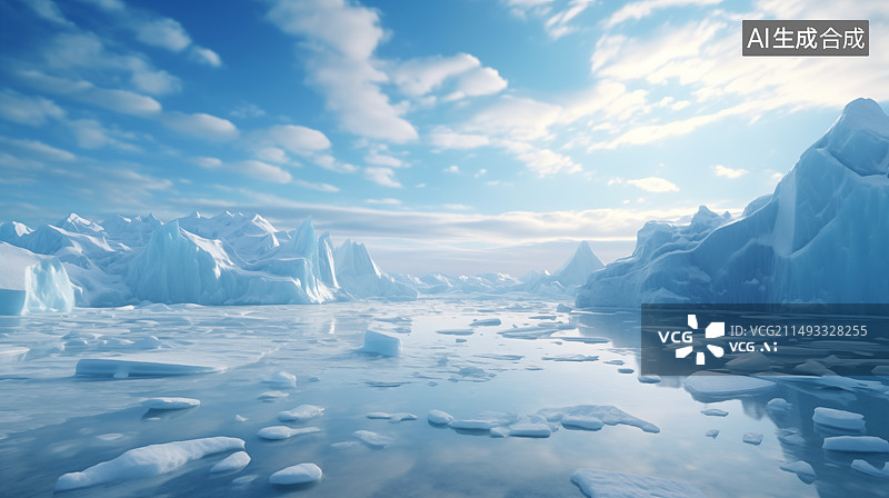 【AI数字艺术】一望无际的北极冰川和冰面插画背景图片素材