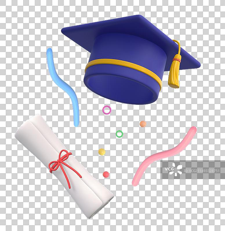 学士帽毕业季3D卡通插画元素图片素材