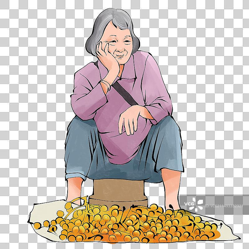 卖水果的老年人卖枇杷老人乡村手绘插画图片素材