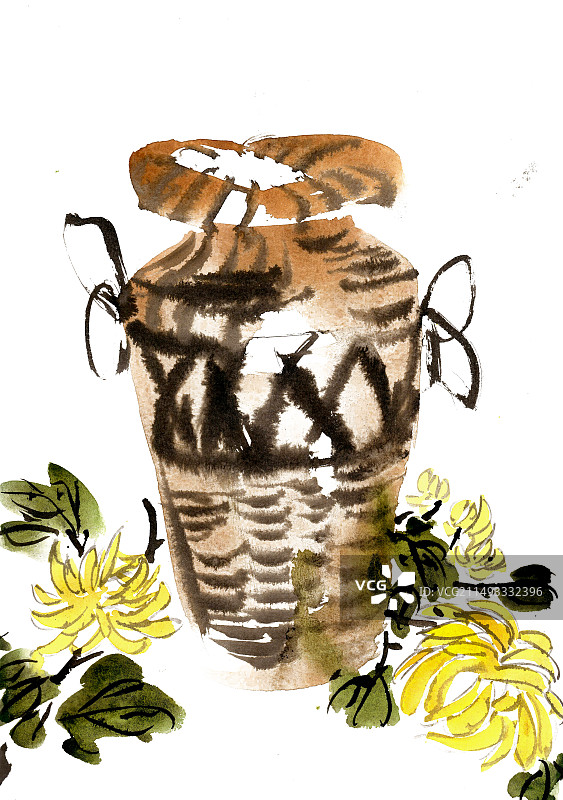 藤篓与菊花图片素材