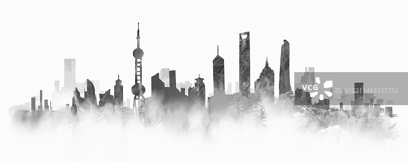 手绘上海地标建筑图片素材