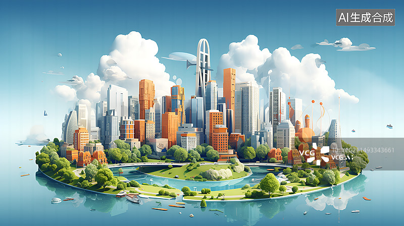 【AI数字艺术】夏天清爽的城市背景图片素材
