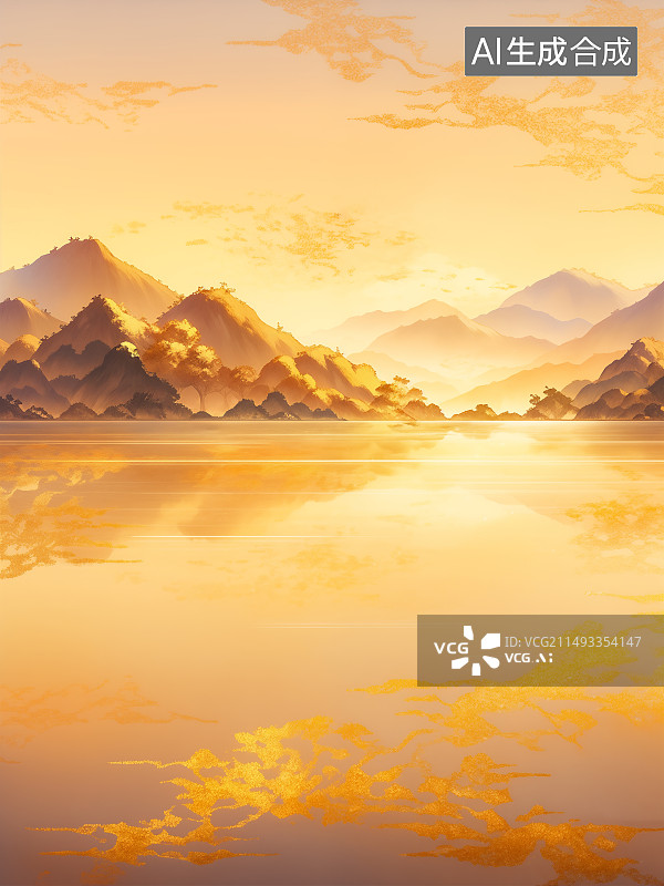 【AI数字艺术】日落时群山对天的景色图片素材
