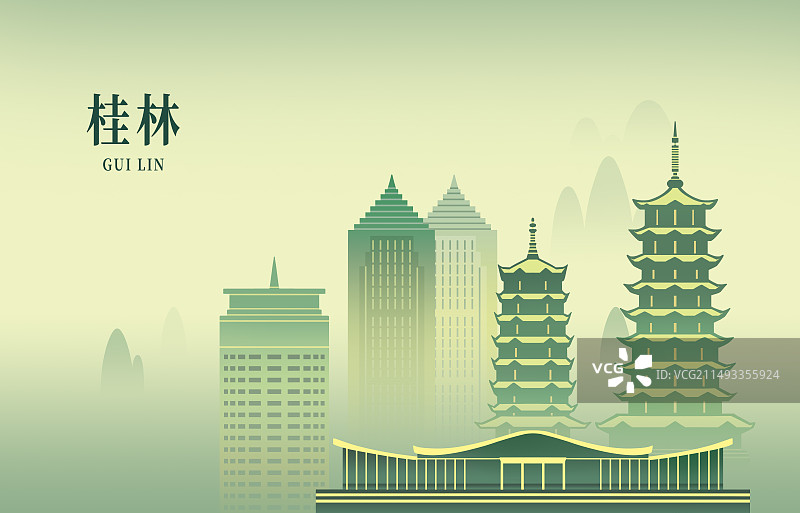 广西桂林山水甲天下城市地标建筑风景图片素材