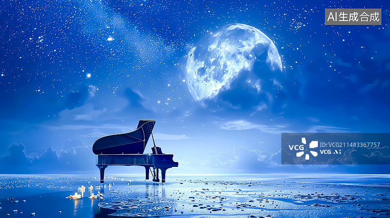 【AI数字艺术】治愈系钢琴插画图片素材