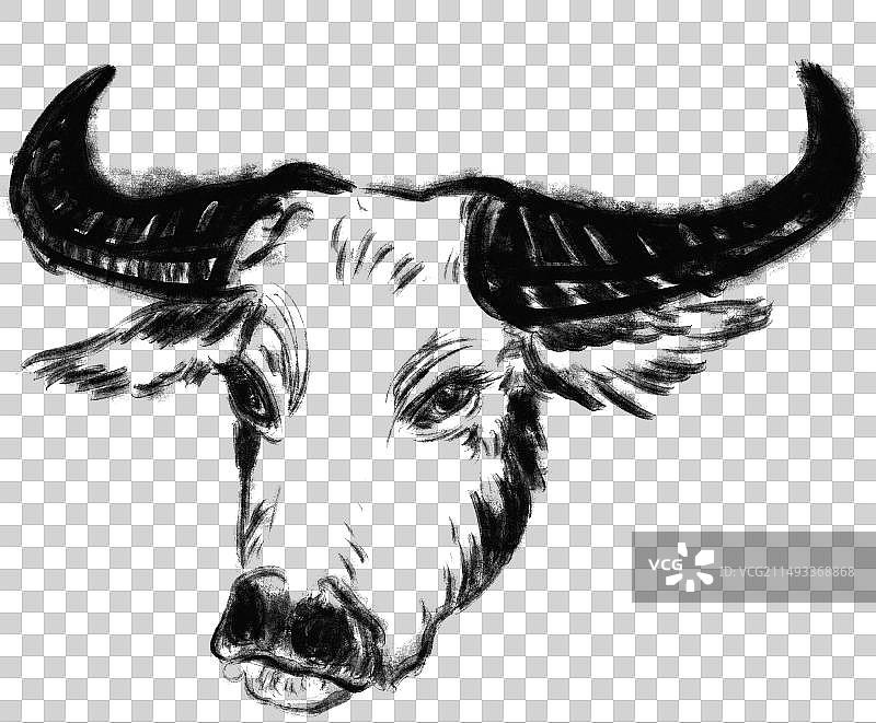祭祀的牛头炭笔素描绘画元素图片素材