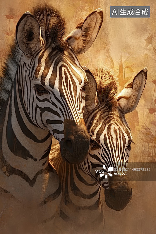 【AI数字艺术】户外野生两只斑马图片素材