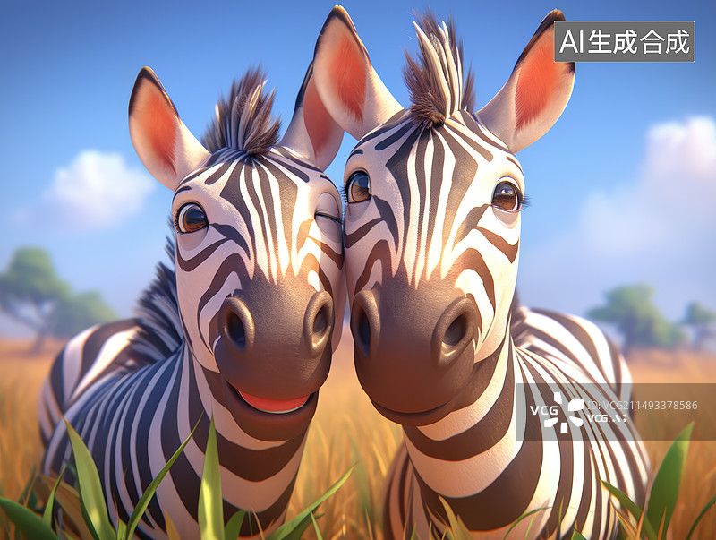 【AI数字艺术】户外野生两只斑马图片素材