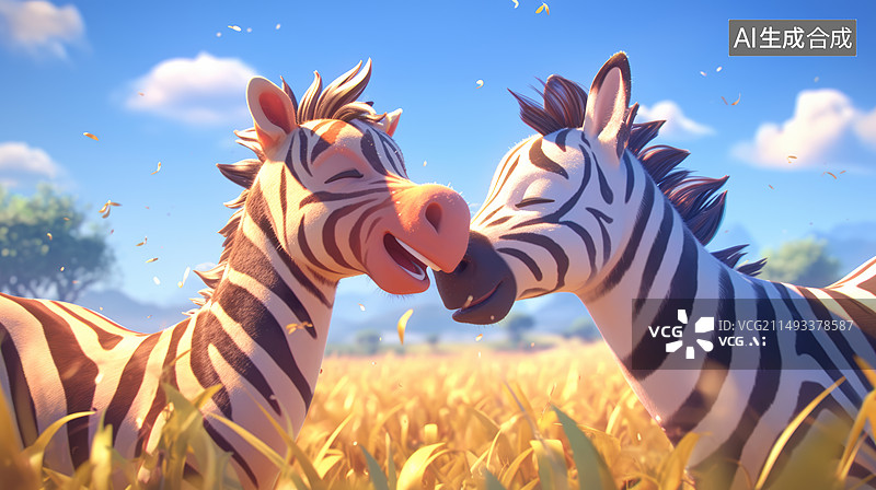 【AI数字艺术】户外野生两只斑马图片素材