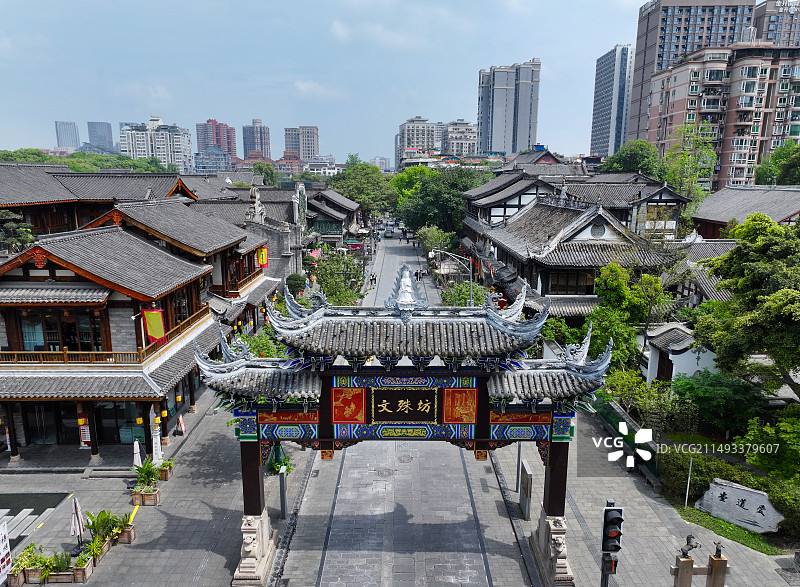 四川省成都市青羊区文殊院文殊坊航拍图片素材