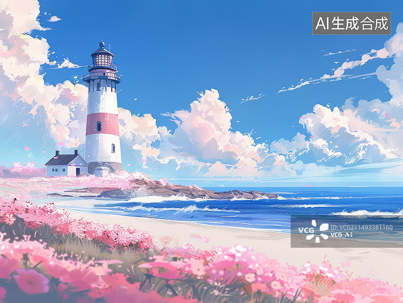 【AI数字艺术】海边的灯塔与海岸线图片素材