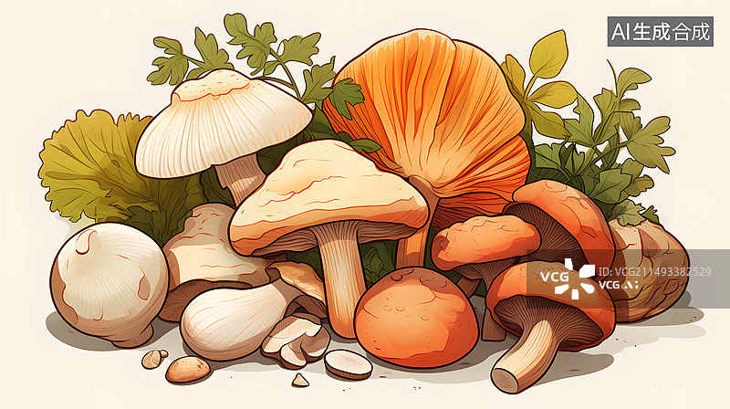 【AI数字艺术】蘑菇手绘插画图片素材