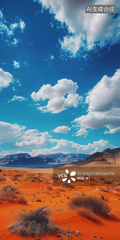 【AI数字艺术】广袤的沙漠景观远处的山脉图片素材