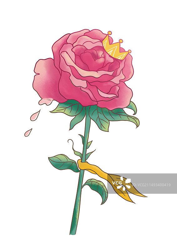 小王子的玫瑰花戴着皇冠和黄色围巾图片素材