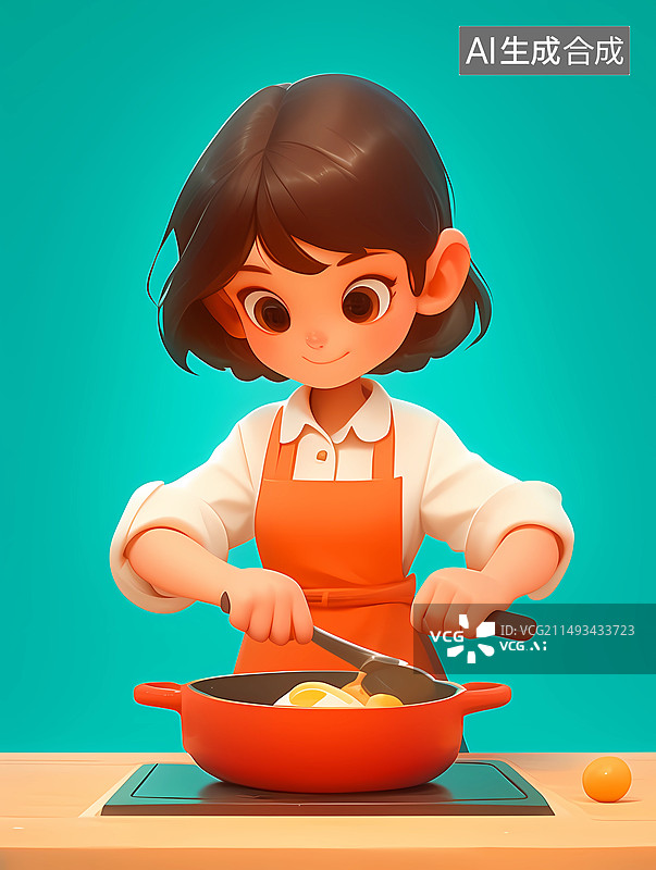 【AI数字艺术】3D人物肖像——一位母亲正在做饭图片素材