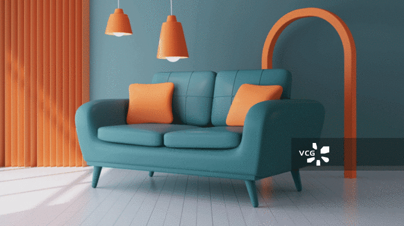 室内几何建筑与沙发动画图片素材