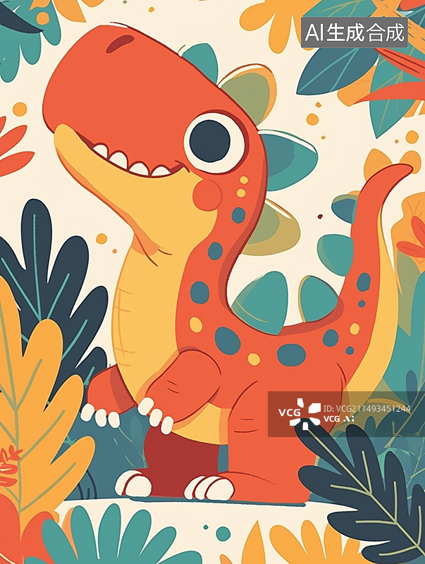 【AI数字艺术】可爱恐龙扁平卡通插画地毯纹样动物图片素材