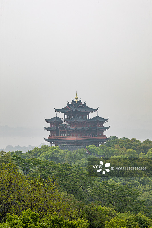 浙江杭州吴山风景区吴山城隍庙江湖汇观亭看西湖图片素材