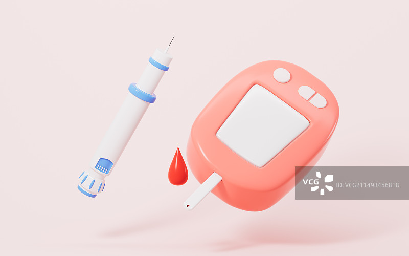 卡通胰岛素笔和血糖仪3D渲染图片素材