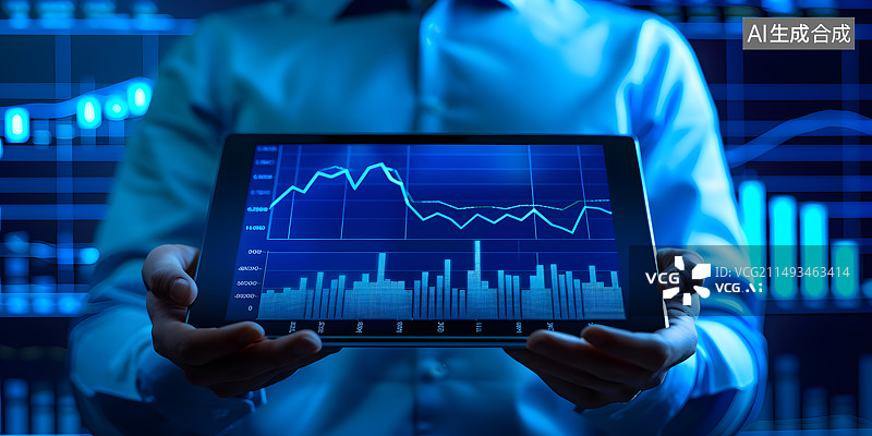 【AI数字艺术】人在展示金融数据图表图片素材