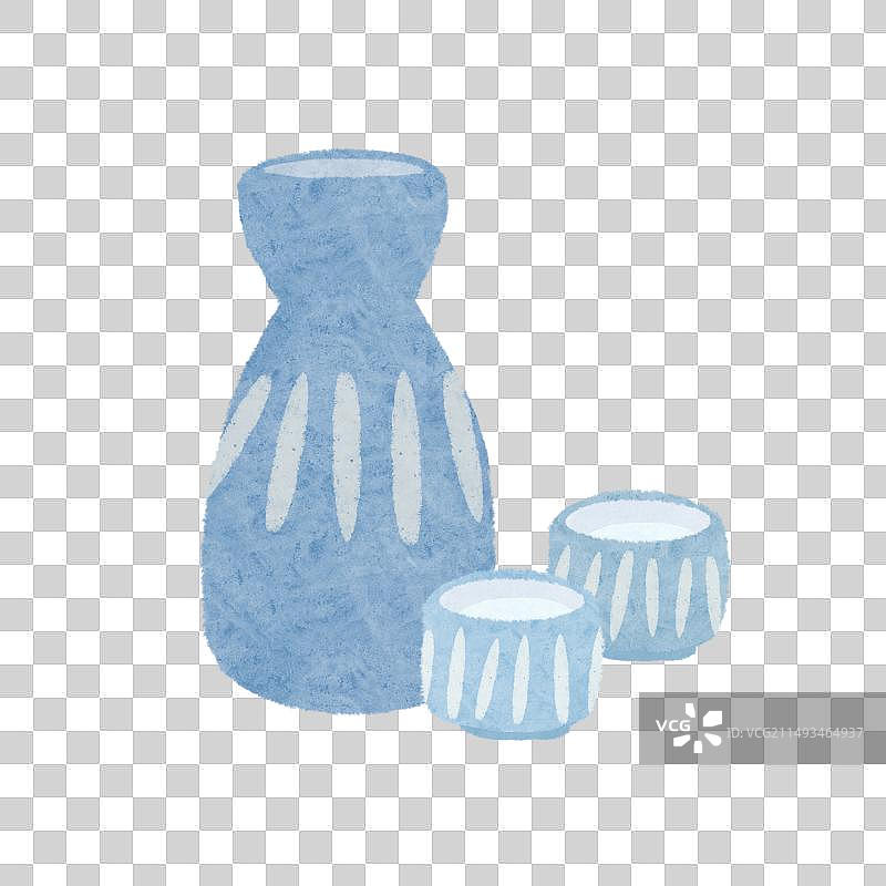 蓝色酒壶和两个小酒杯图片素材