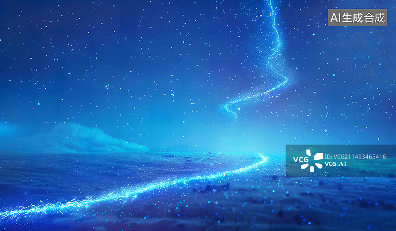 【AI数字艺术】AIGC:童话幻想银河星空夜景， 发光的小路，抽象背景插图图片素材