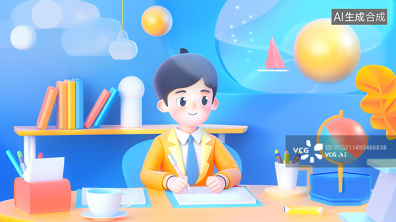 【AI数字艺术】小孩努力学习儿童节开学季毕业季三维渲染图片素材