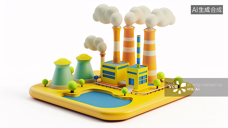 【AI数字艺术】工厂3d厂房图形插图世界环境日概念插图图片素材