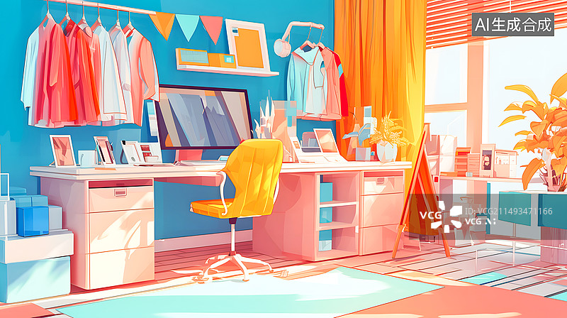 【AI数字艺术】卧室工作台书房图片素材