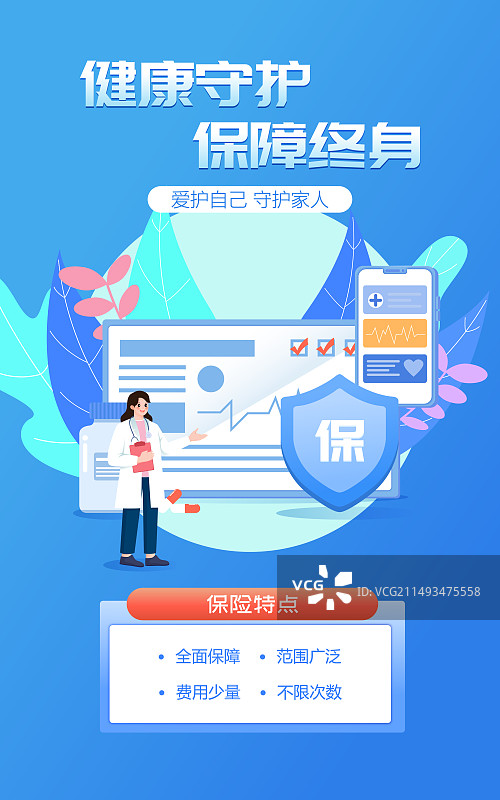 医疗保险健康体检3D矢量插画海报图片素材