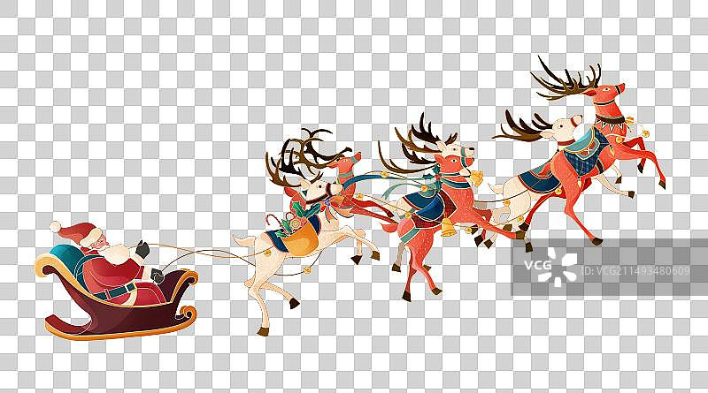 圣诞节扁平噪点圣诞老人驯鹿元素图片素材