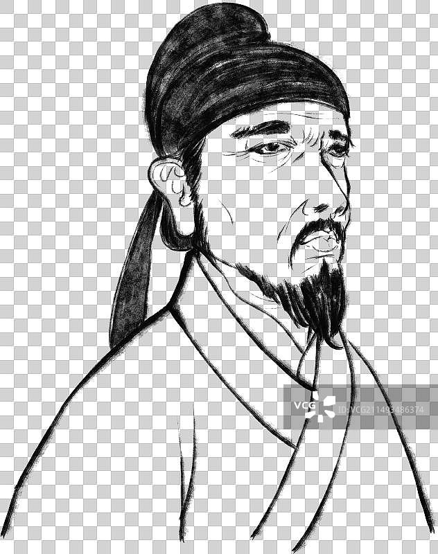 唐朝古代人物诗人半身像头像水墨画元素图片素材