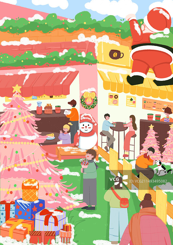 圣诞节扁平风插画图片素材