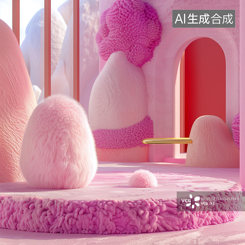 【AI数字艺术】3d卡通的毛绒玩具展台电商背景插画图片素材
