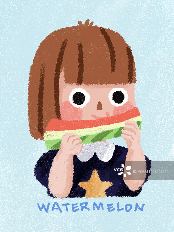 吃西瓜的小女孩图片素材
